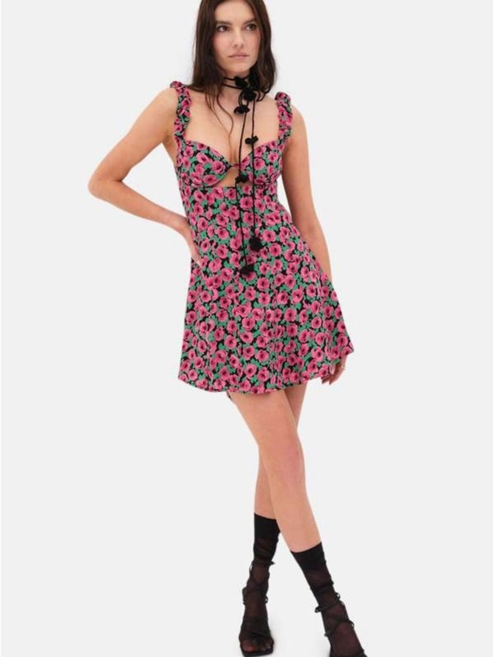 For love and Lemons Floral Tie-Shoulder Mini Dress
